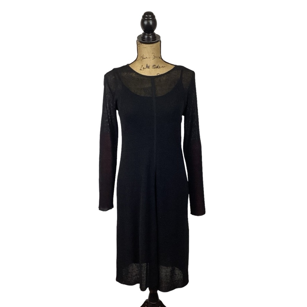 Eileen Fisher Organic Linen Maxi Dress Long Sleeve Black